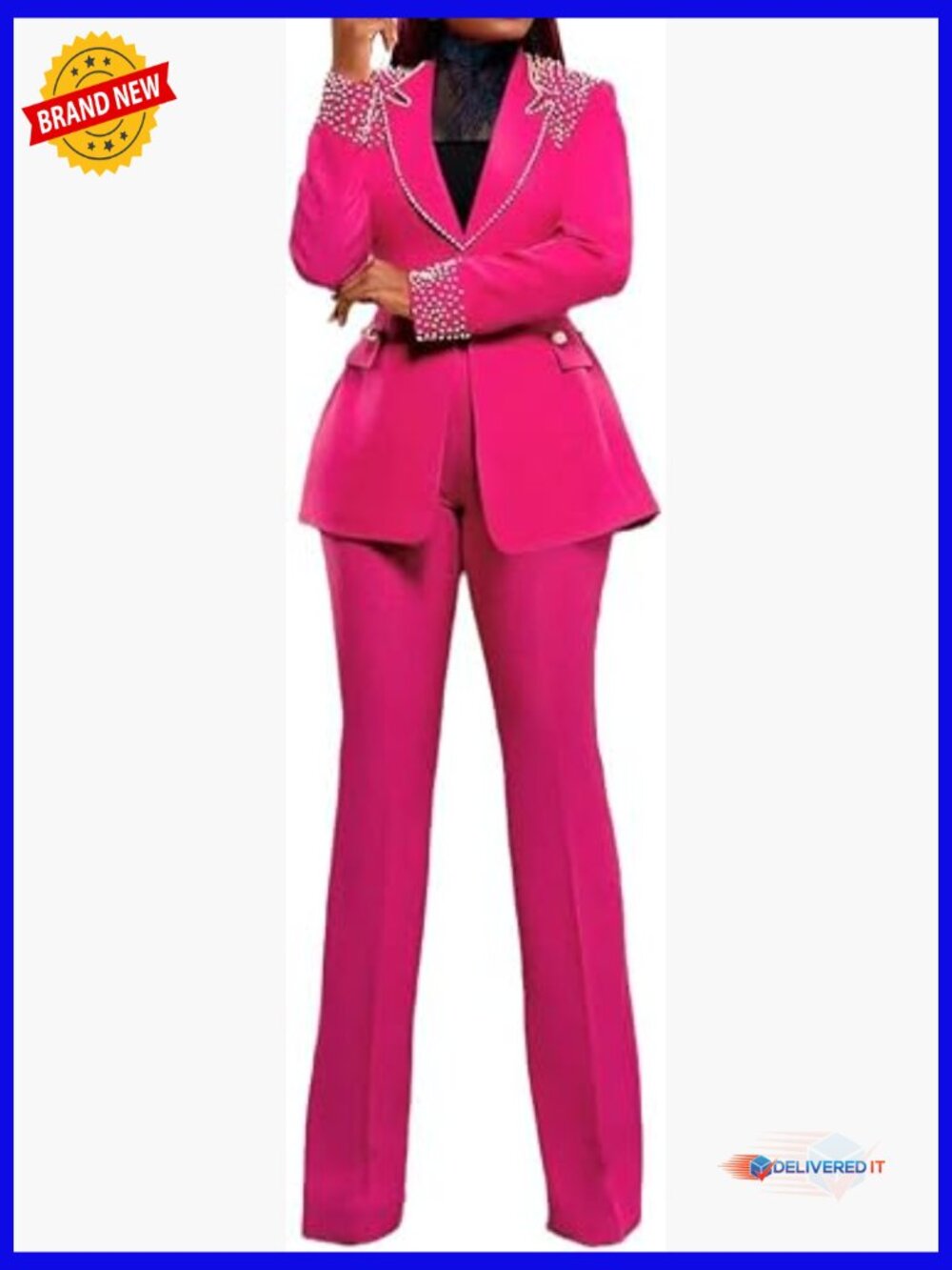 2-Piece Blazer & Pants Suit Set Long Sleeve Slim Fit Business Outfit
